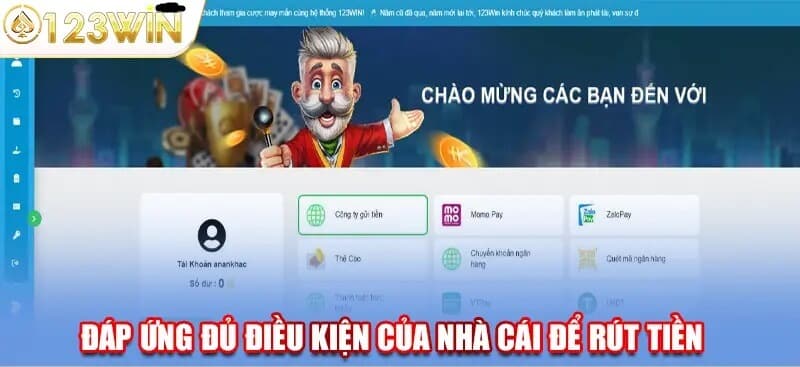 Một số điều kiện cần có khi rút tiền tại 123win